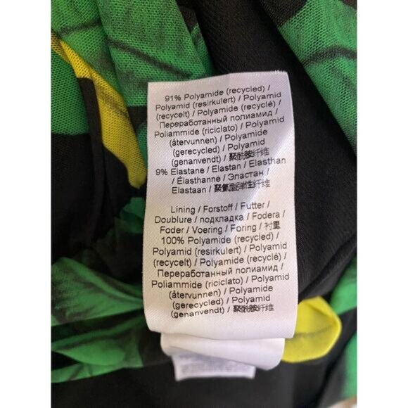 Ganni U neck Dress Banana Print Yellow Green Mesh Ruched Gathered Sheath… - Picture 7 of 9